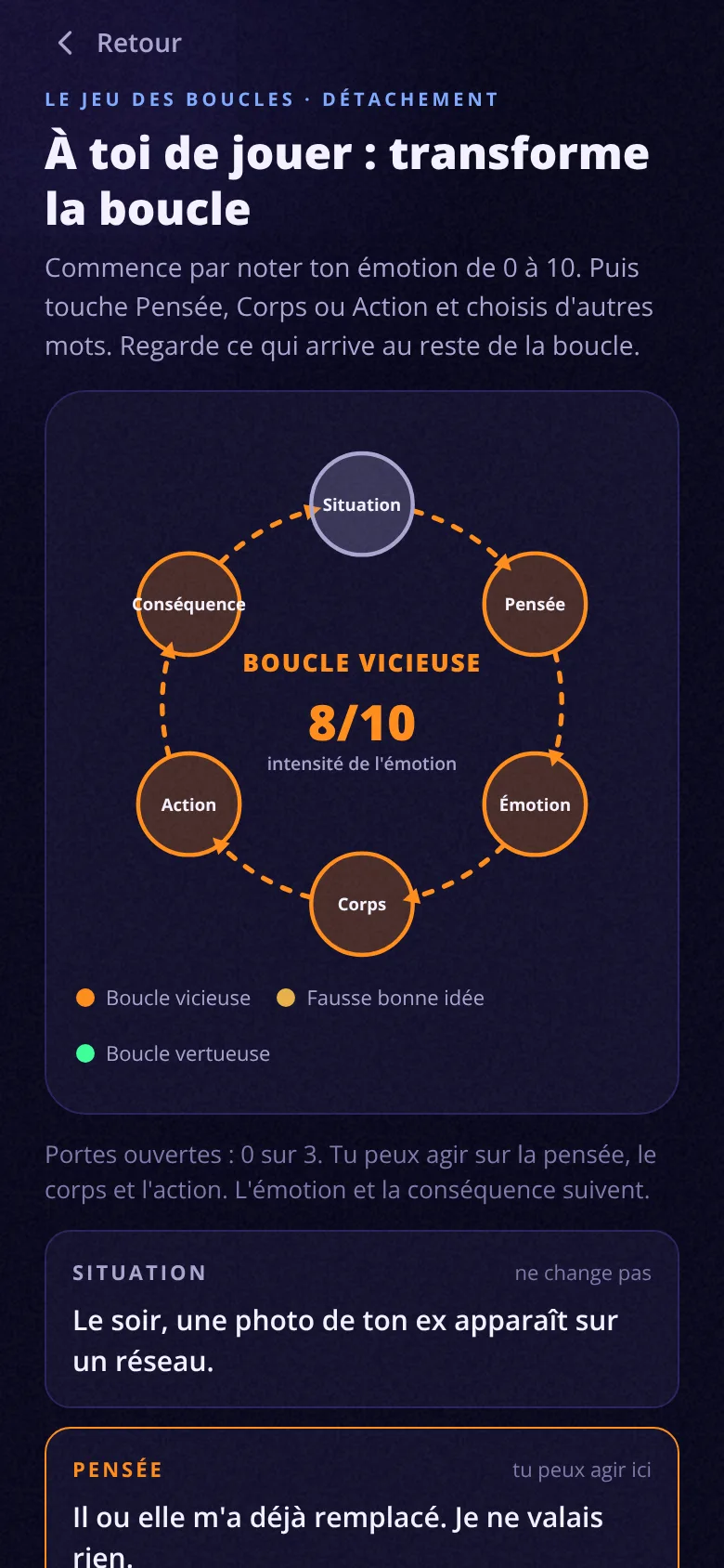 Écran Transformer une boucle de l’application EMAX